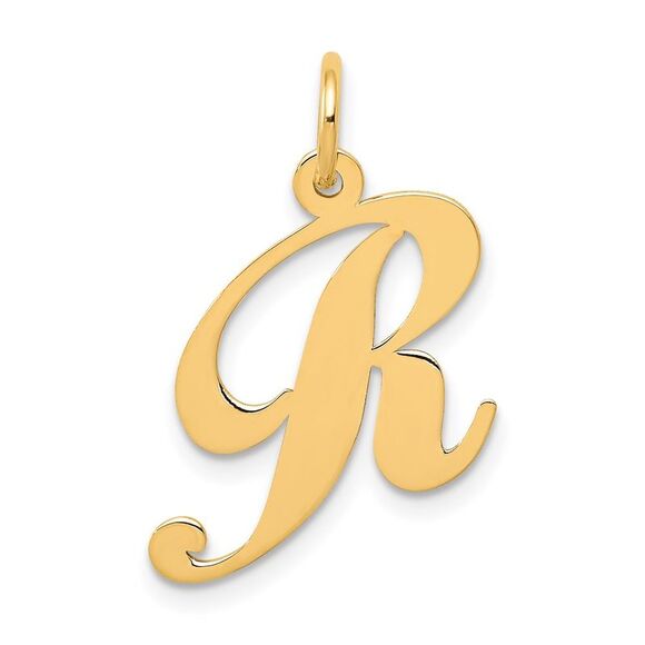 Kazi Luxury 14k Yellow Gold Medium Fancy Script Letter R Initial Charm - Picture 1 of 4